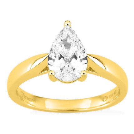 Anillo solitario de oro amarillo 18K con diamante creado talla pera 1,50 ct
