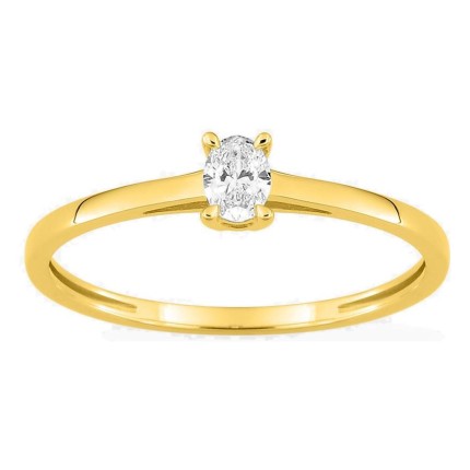 Anillo solitario de oro amarillo 9K con diamante creado ovalado 0,16 ct
