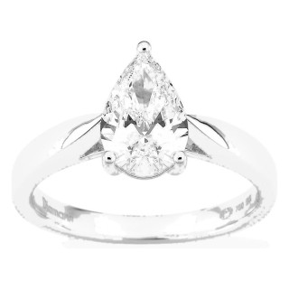 Anillo solitario de oro blanco 18K con diamante creado talla pera 1,50 ct