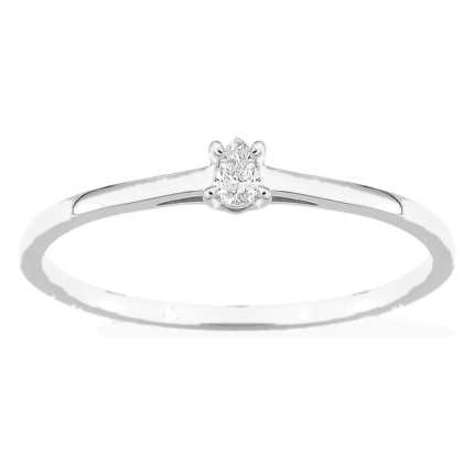 Anel solitário em ouro branco 9K com diamante criado de lapidação pera 0,05 ct
