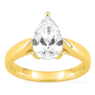 Anel solitário em ouro amarelo 18K com diamante criado lapidação pera 2,00 ct