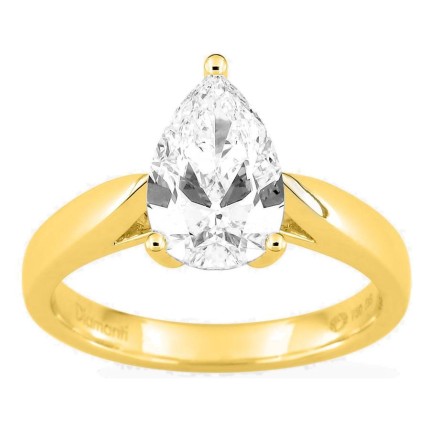 Anel solitário em ouro amarelo 18K com diamante criado lapidação pera 2,00 ct