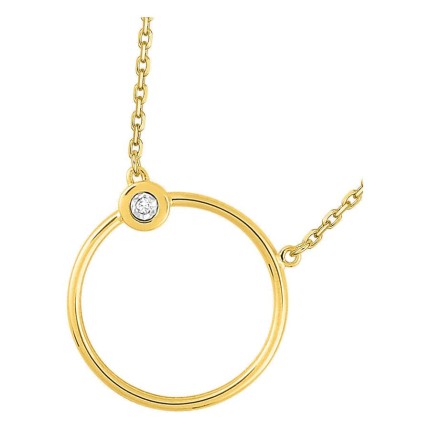 Colar em ouro amarelo 18K com diamante 0,01 ct e motivo circular