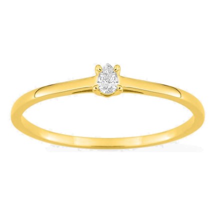 Anel solitário em ouro amarelo 9K com diamante criado de lapidação pera 0,05 ct