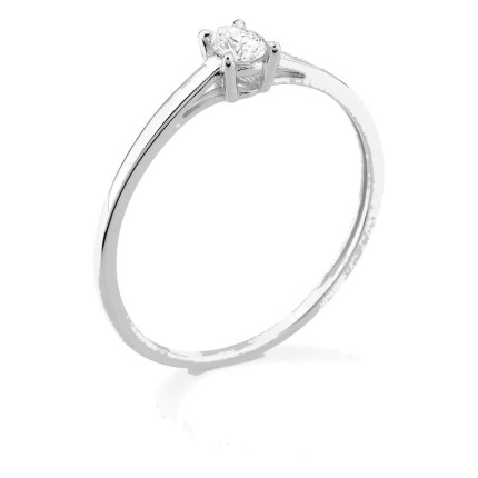 Anel solitário em ouro branco 9K com diamante criado de lapidação pera 0,15 ct