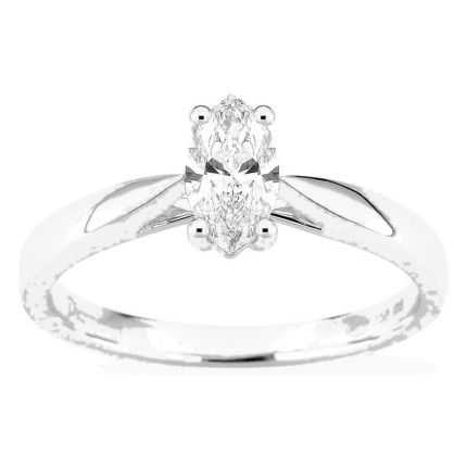 Anel solitário em ouro branco 18K com diamante criado lapidação marquise 0,50 ct