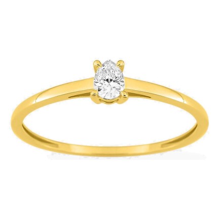 Anillo solitario de oro amarillo 9K con diamante creado de talla pera 0,15 ct