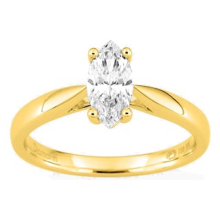 Anel solitário em ouro amarelo 18K com diamante criado lapidação marquise 0,70 ct