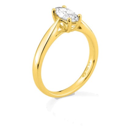 Anel solitário em ouro amarelo 18K com diamante criado lapidação marquise 0,70 ct