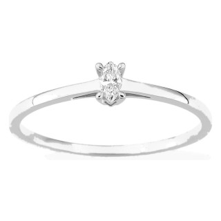 Anel solitário em ouro branco 9K com diamante criado de lapidação marquise 0,06 ct
