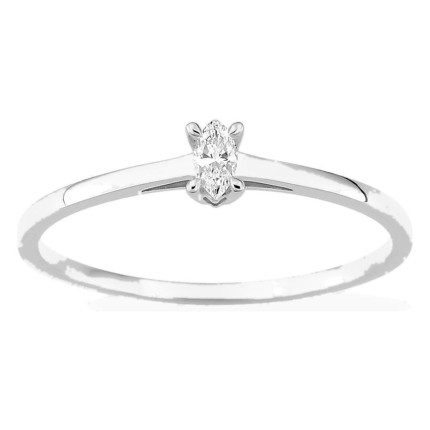 Anel solitário em ouro branco 9K com diamante criado de lapidação marquise 0,06 ct