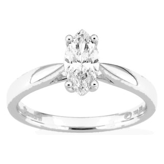 Anillo solitario de oro blanco 18K con diamante creado talla marquesa 0,70 ct