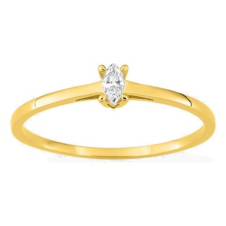 Anillo solitario de oro amarillo 9K con diamante creado de talla marquesa 0,06 ct