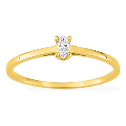 Anel solitário em ouro amarelo 9K com diamante criado de lapidação marquise 0,06 ct