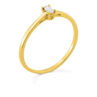Anillo solitario de oro amarillo 9K con diamante creado de talla marquesa 0,06 ct