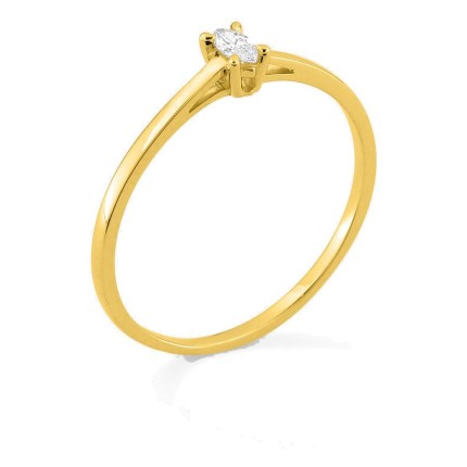 Anillo solitario de oro amarillo 9K con diamante creado de talla marquesa 0,06 ct