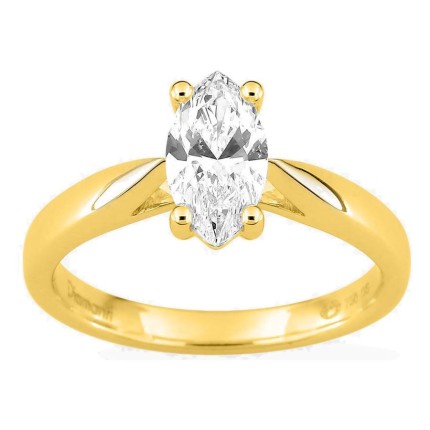 Anel solitário em ouro amarelo 18K com diamante criado lapidação marquise 1,00 ct