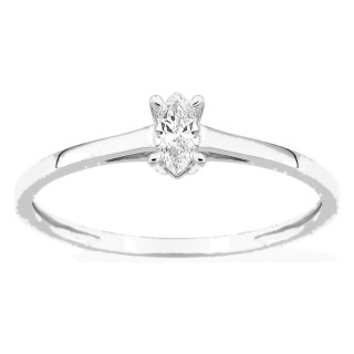 Anel solitário em ouro branco 9K com diamante criado de lapidação marquise 0,12 ct