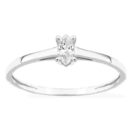 Anillo solitario de oro blanco 9K con diamante creado de talla marquesa 0,12 ct