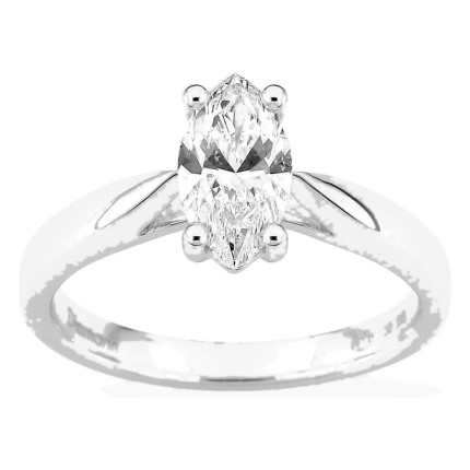 Anel solitário em ouro branco 18K com diamante criado lapidação marquise 1,00 ct