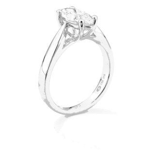 Anel solitário em ouro branco 18K com diamante criado lapidação marquise 1,00 ct