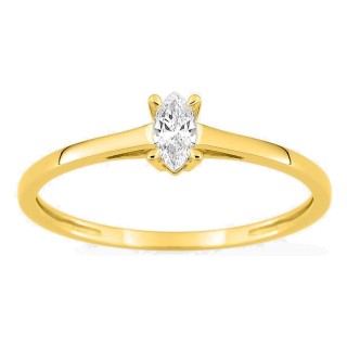 Anillo solitario de oro amarillo 9K con diamante creado de talla marquesa 0,12 ct