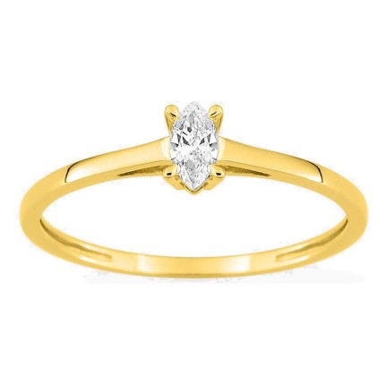 Anel solitário em ouro amarelo 9K com diamante criado de lapidação marquise 0,12 ct