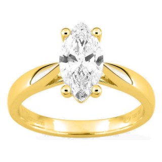Anel solitário em ouro amarelo 18K com diamante criado lapidação marquise 1,50 ct