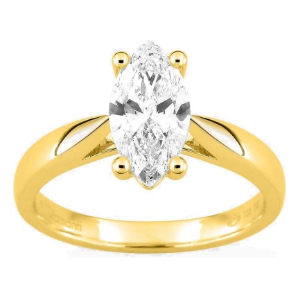 Anillo solitario de oro amarillo 18K con diamante creado talla marquesa 1,50 ct