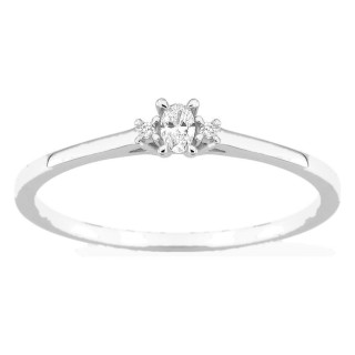 Anillo solitario de oro blanco 9K con diamante acompañado 0,07 ct