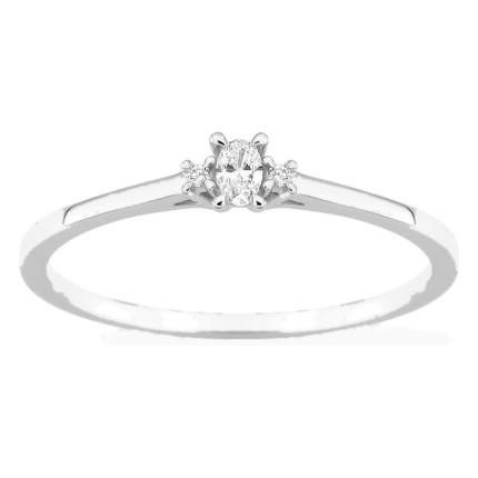 Anillo solitario de oro blanco 9K con diamante acompañado 0,07 ct