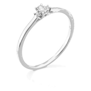 Anel solitário em ouro branco 9K com diamante acompanhado 0,07 ct