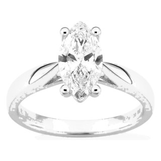 Anillo solitario de oro blanco 18K con diamante creado talla marquesa 1,50 ct