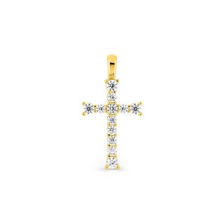 Pendente de cruz em ouro amarelo 9K e zircónias