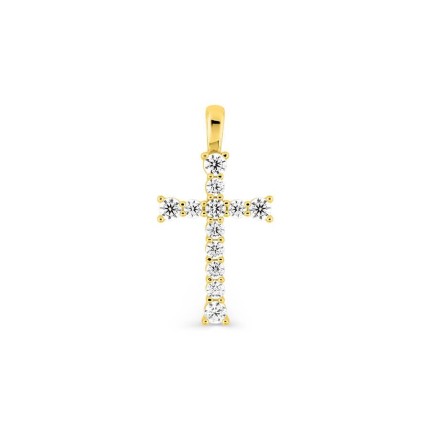 Colgante de cruz en oro amarillo de 9K y circonitas