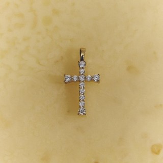 Pendente de cruz em ouro amarelo 9K e zircónias