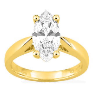 Anel solitário em ouro amarelo 18K com diamante criado lapidação marquise 2,00 ct