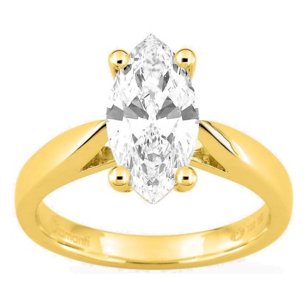 Anel solitário em ouro amarelo 18K com diamante criado lapidação marquise 2,00 ct