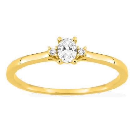 Anel solitário em ouro amarelo 9K com diamante acompanhado 0,17 ct
