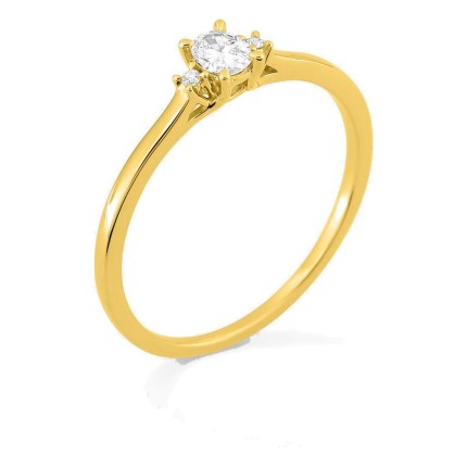 Anillo solitario de oro amarillo 9K con diamante acompañado 0,17 ct