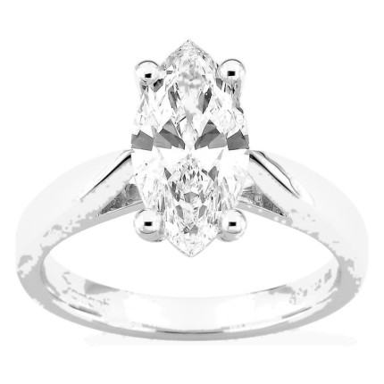 Anel solitário em ouro branco 18K com diamante criado lapidação marquise 2,00 ct