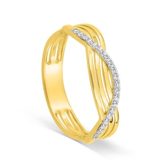 Anillo calado en oro amarillo de 9K con circonitas sobre acabado rodiado