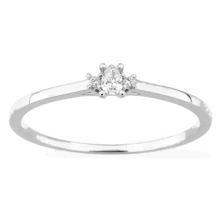 Anillo solitario de oro blanco 9K con diamante acompañado 0,06 ct