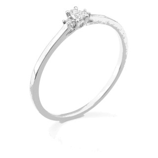 Anel solitário em ouro branco 9K com diamante acompanhado 0,06 ct