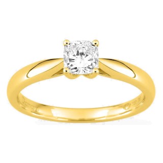 Anel solitário em ouro amarelo 18K com diamante criado de lapidação almofada 0,50 ct