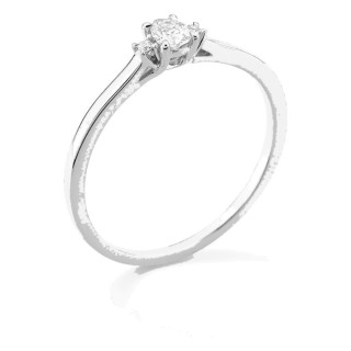 Anel solitário em ouro branco 9K com diamante acompanhado 0,17 ct