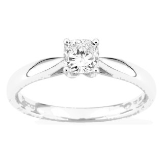 Anel solitário em ouro branco 18K com diamante criado de lapidação almofada 0,50 ct