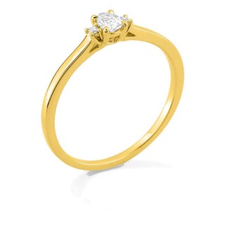 Anillo solitario de oro amarillo 9K con diamante acompañado 0,17 ct