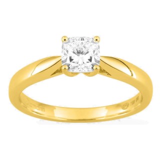 Anel solitário em ouro amarelo 18K com diamante criado de lapidação almofada 0,70 ct
