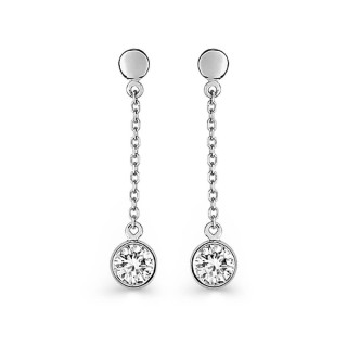 Pendientes colgantes en oro blanco de 9K con circonitas engastadas en bisel